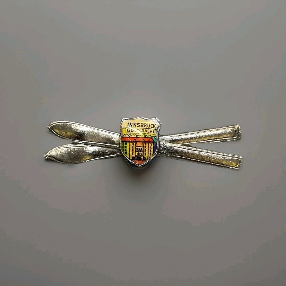 INNSBRUCK Gold. DACHL Vintage Ski Pinback Pin Badge Olympics Rare - (2”) - Skis